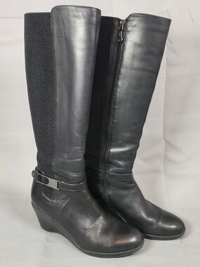 Blondo Laina Waterproof Black Knee-High Wedge Boots with Side Zip